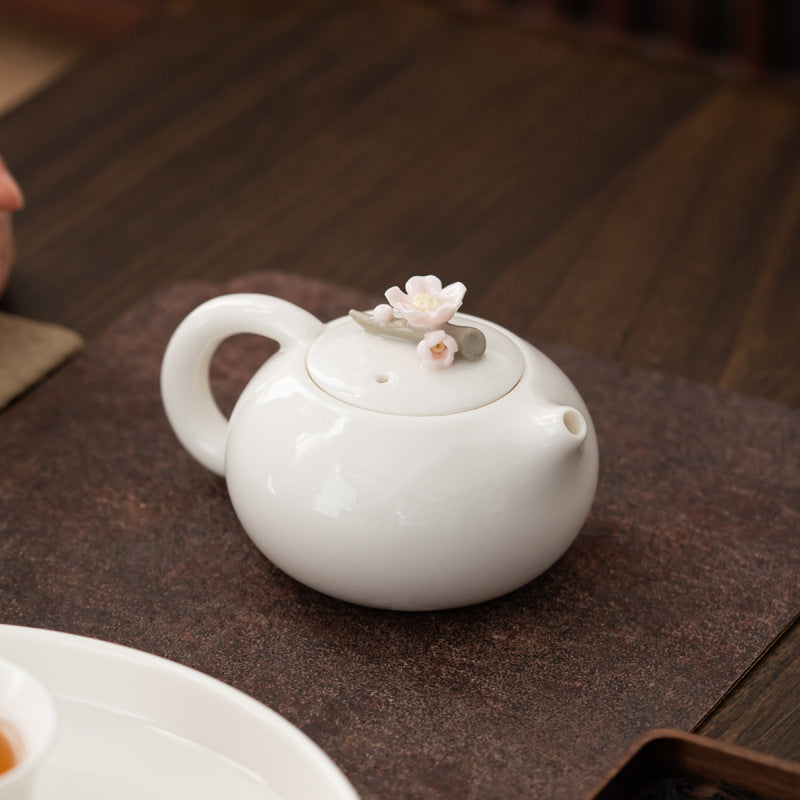 Pinch Flower White Jade Porcelain Teapot