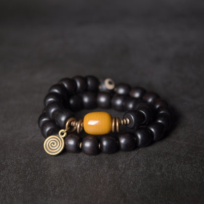 Ethnic Ebony Wood Dzi Bead Copper Bracelet