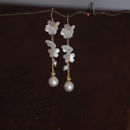 White Little Flower Gold Plated Earrings