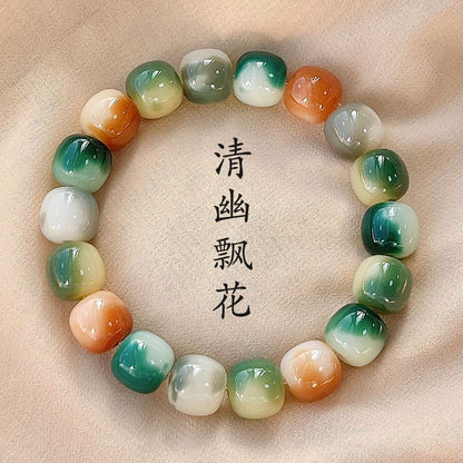 Lime White Jade Bodhi Root Buddha Beads Bracelet