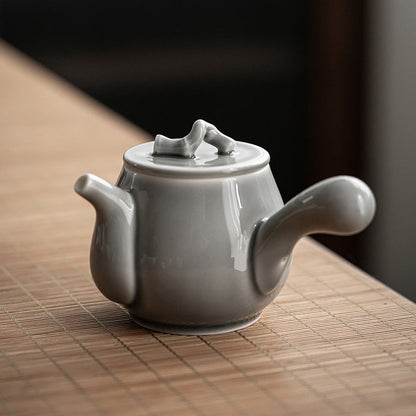 Ice Gray Glaze an Ink Painting of Bamboo Side Handle Teapot