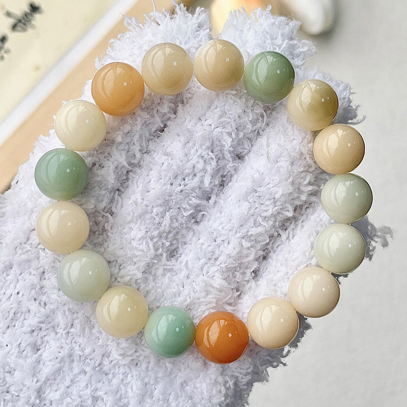 Lime White Jade Bodhi Root Buddha Beads Bracelet