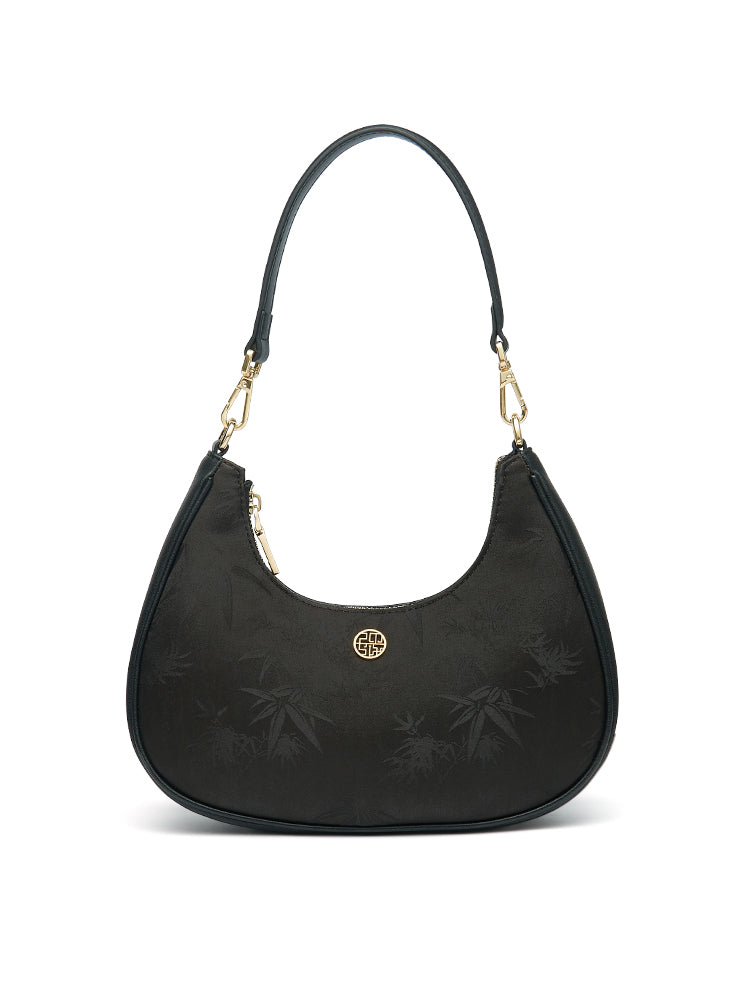Vintage Bamboo Shadow Watered Gauze Embroidered Leather Handbag
