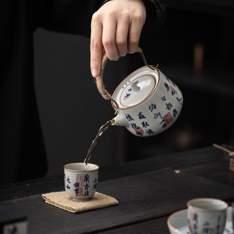 Antique Style Blue and White Orchid Pavilion Preface Teapot