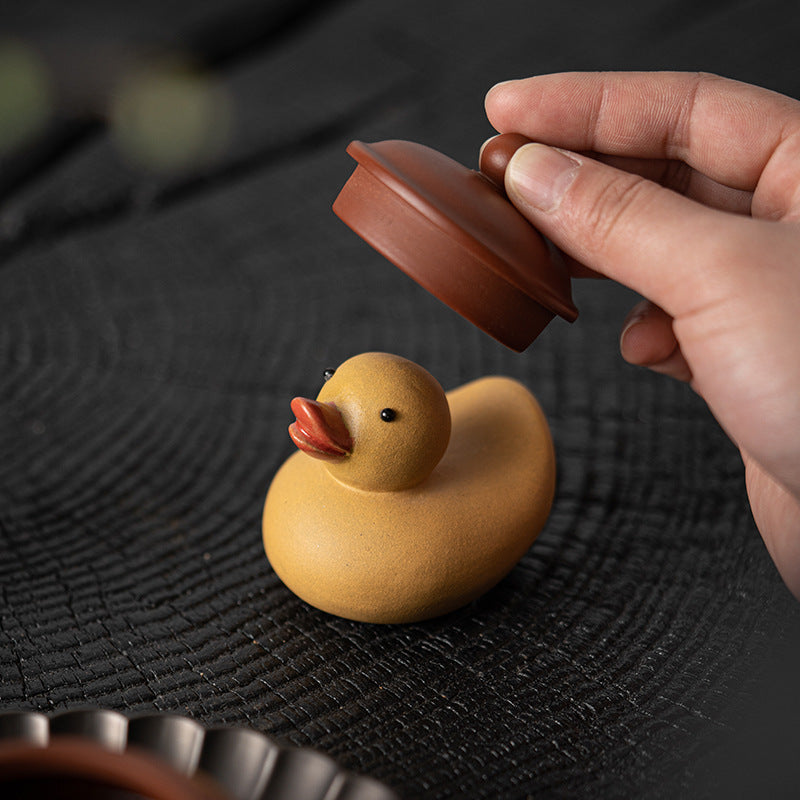 Raw Ore Purple Clay Small Yellow Duck Tea Ornaments Tea Table Decoration Supportable Creative Animal Duck Cover Tea Set Tea Ceremony Utensils