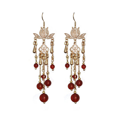 Ancient Style Handmade Red Agate Tassel Earrings