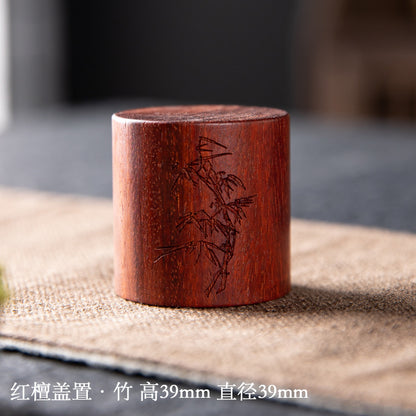 Handmade Engraving Carving Red Sandalwood Cover Retro Wood Cover Holder Pot Lid Kung Fu Tea Ceremony Utensil Tea Ornaments Tea Pet Ornaments