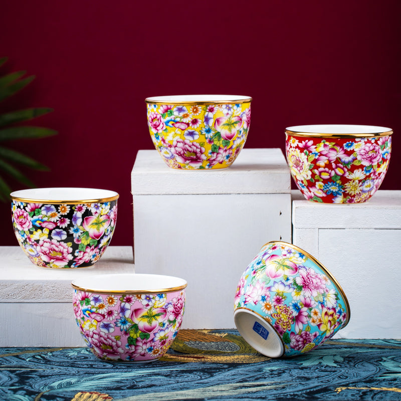 Gold Painted Flowers Enamel Color Noble Bone China Cup