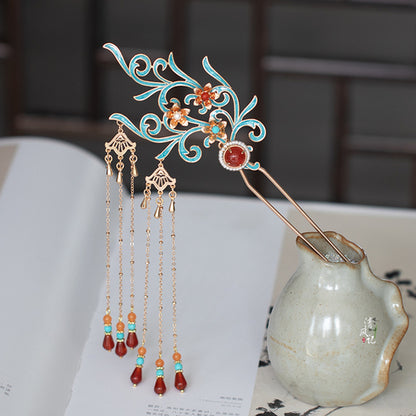 Ancient Style Red Agate Brass Tassel Hairpin