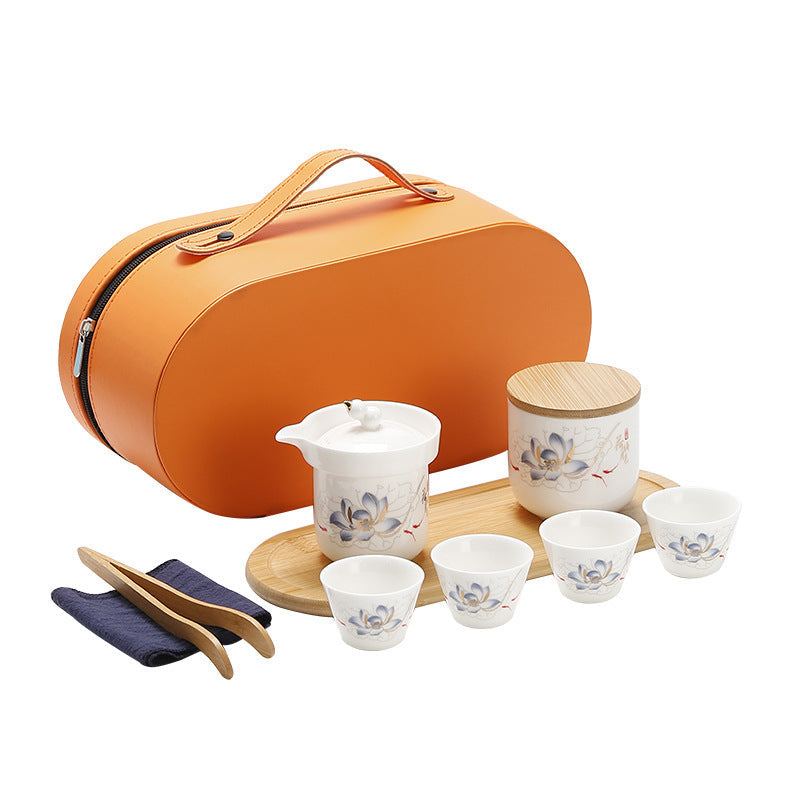 Lotus Ceramic Tea Cup Travel Tea Set