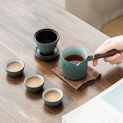 Bluestone Glaze Travel Kung Fu Tea Set One Pot Three Cups