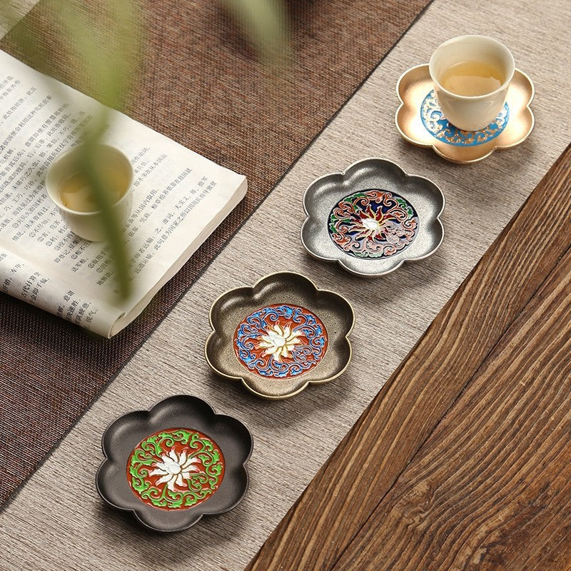 Retro Chinese Style Alloy Saucer Kung Fu Tea Coaster