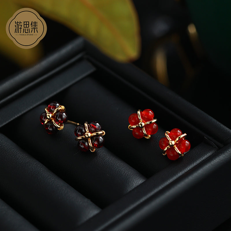 Light Luxury Garnet/Red Agate Sterling Gold Earrings