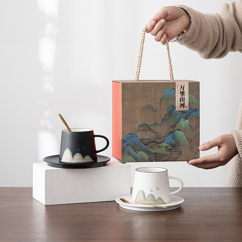 Wanli Mountain River Hand-Painted Ceramic Coffee Cup