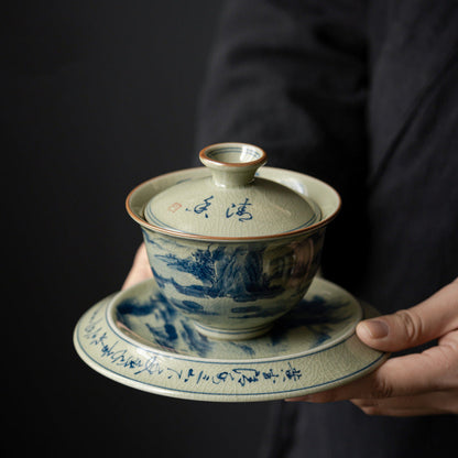High-End Old Clay Blue and White Gaiwan