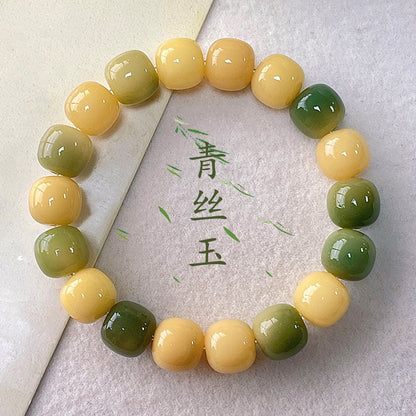 Lime White Jade Bodhi Root Buddha Beads Bracelet