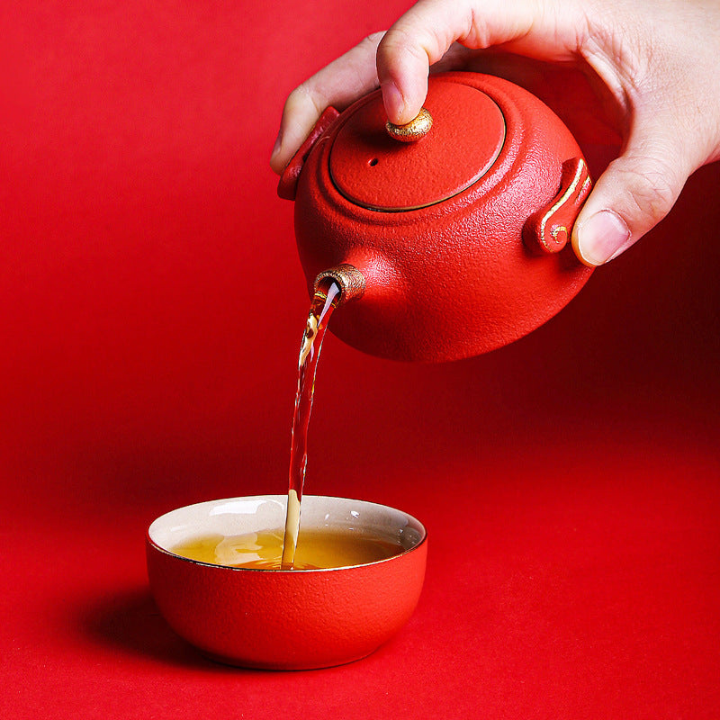 Japanese Style Black Porcelain Gold Painting Tea Set