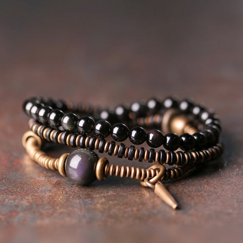 Retro Obsidian Mix and Match Copper Bead Bracelet