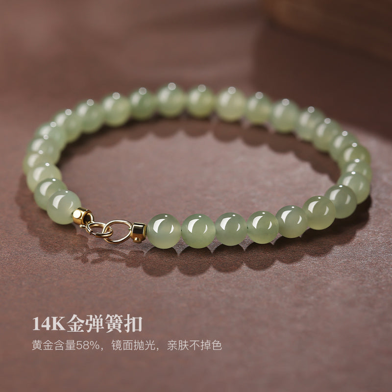 Hetian Green Jade Lotus Root Pink Bracelet