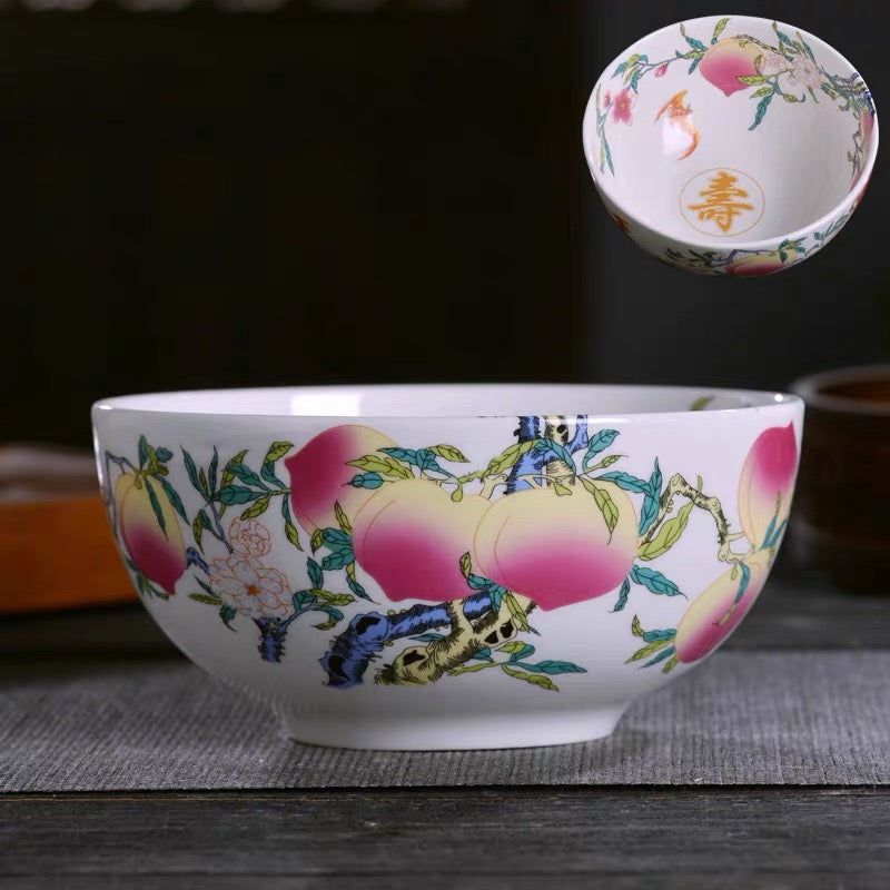 Longebity Gift Enamel Color Noble Bone China Bowl &amp; Plate Tableware