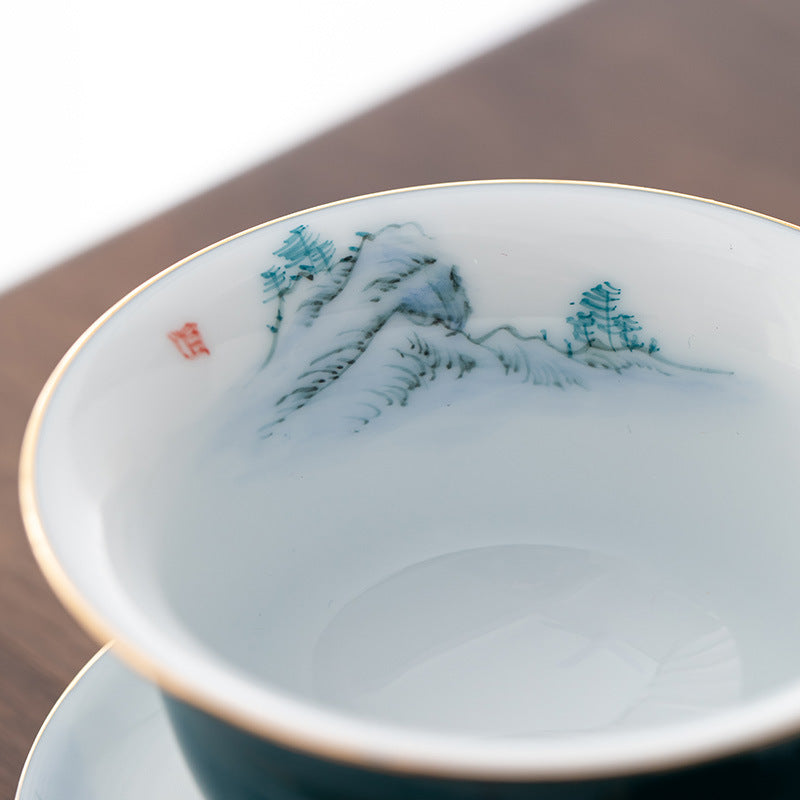 White Porcelain Hand-Painted Large Size Gaiwan