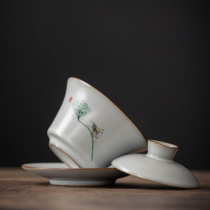 Ru-Kiln Gracked Glaze Gaiwan Vintage Ceramic Tea Set