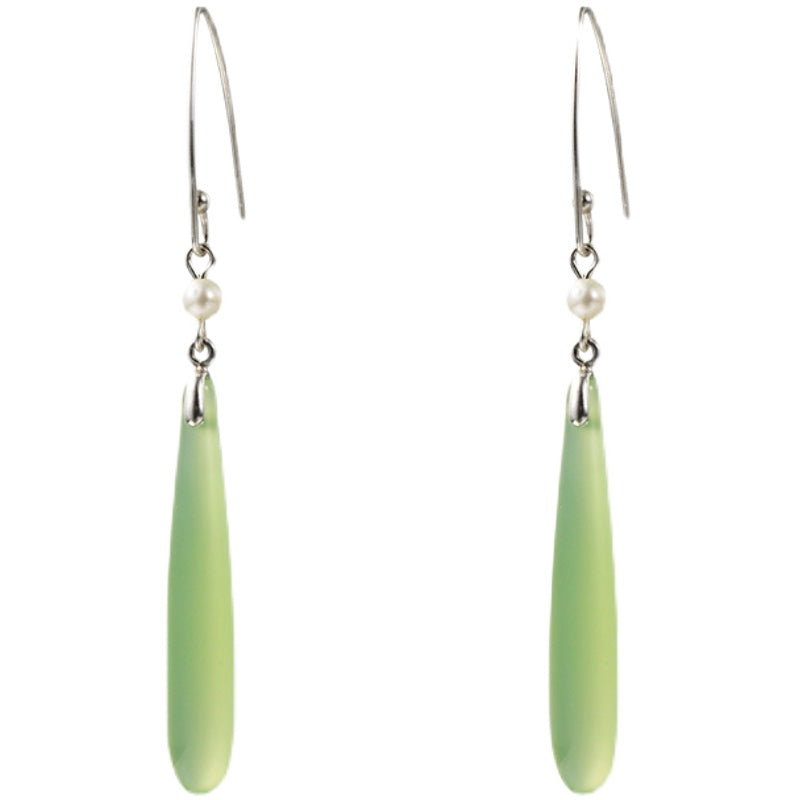 Ancient 925 Silver Green Agate Pearl Earrings