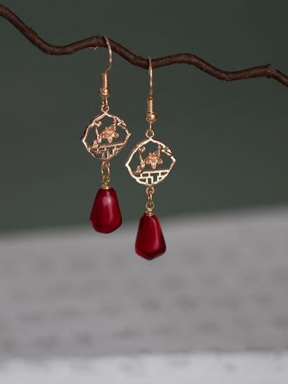 Ancient Red Agate Eardrops Earrings