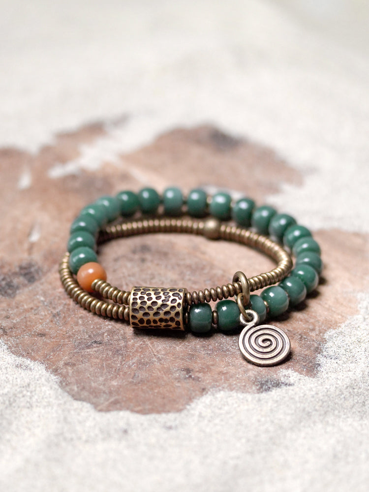 Ethnic Green Bodhi Root Copper Bracelet