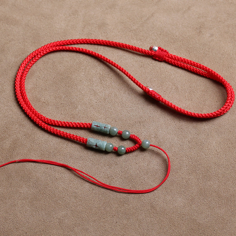 Hand-Woven Jade Pendant Lanyard Red Rope Necklace