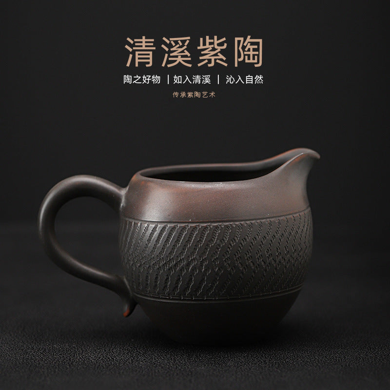 Qingxi Purple Pottery Pitcher Large Ceramic Side Handle Pitcher Tea Pot Tea Serving Pot Tea Cup Fair Cup Handmade Blind Dagger