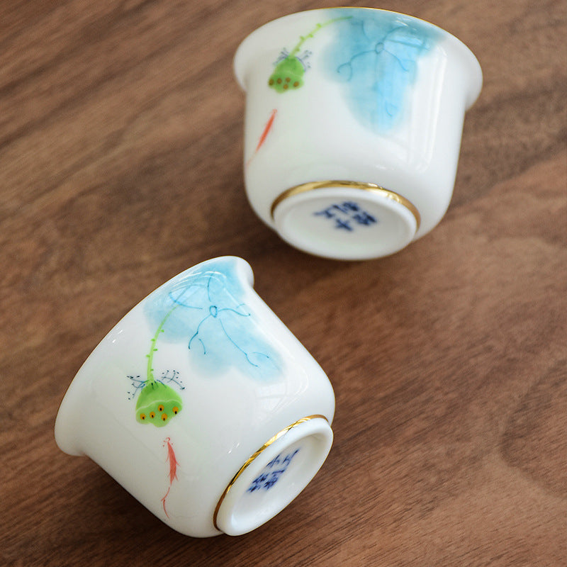 Hand Painted Lotus White Porcelain Tea Cup
