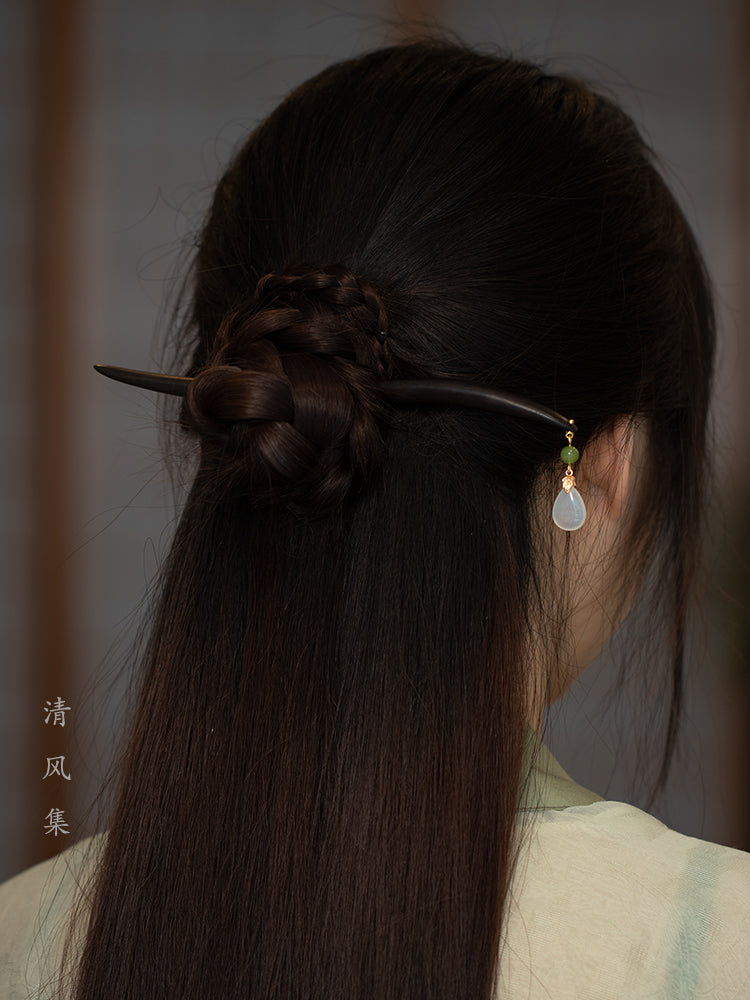 Ancient Style Simple Jade Agate Ebony Wood Hairpin
