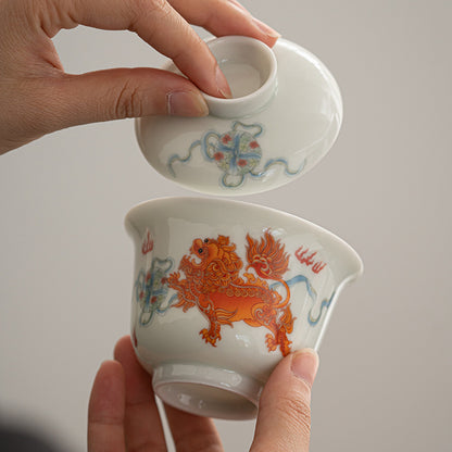Ceramic Ercai Gaiwan with In-Glaze Decoration