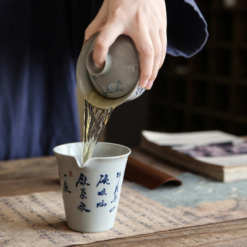 Hand Painted Tea Drinking Song Calligraphy Gaiwan