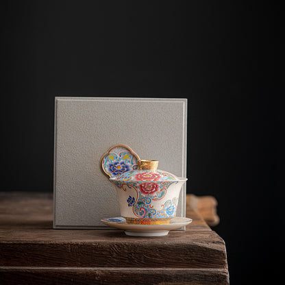 Handmade Cloisonne Silver Three Cai Gaiwan