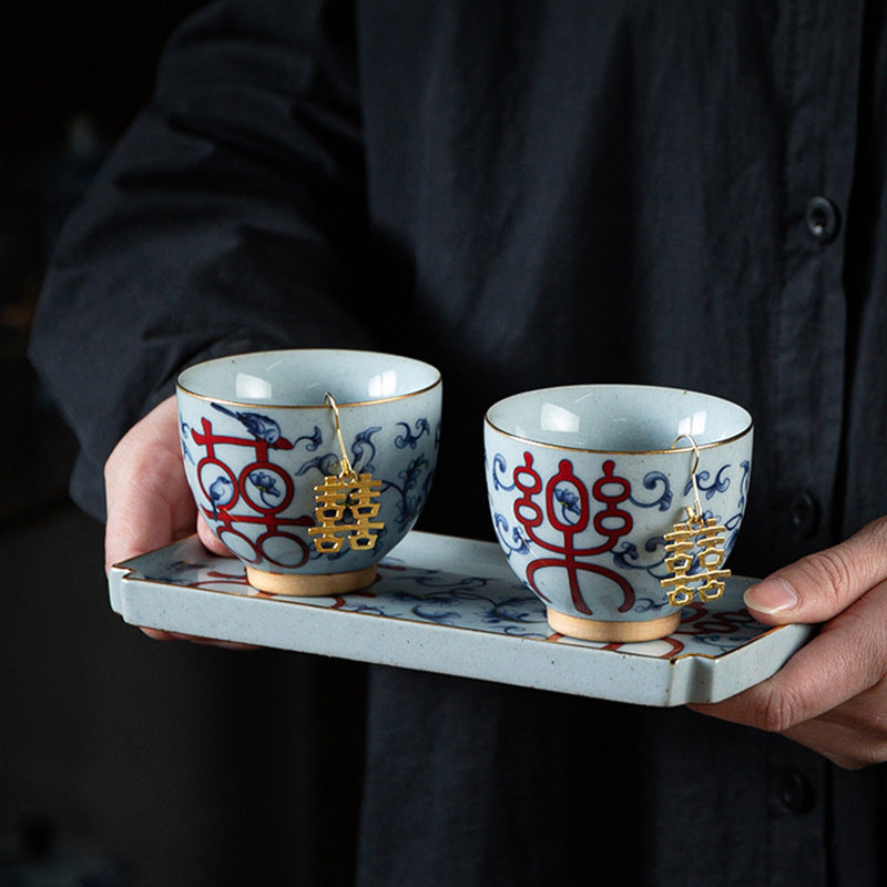Blue and White Happy Ruyi Couple Cups