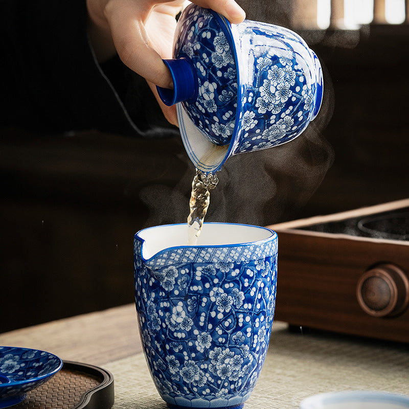 Handmade Dehua Ice Plum Blue and White Porcelain Gaiwan