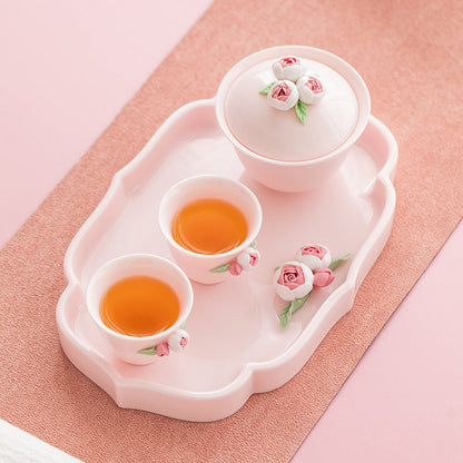 Hand-Pinched Flower Ceramic Tea Tray
