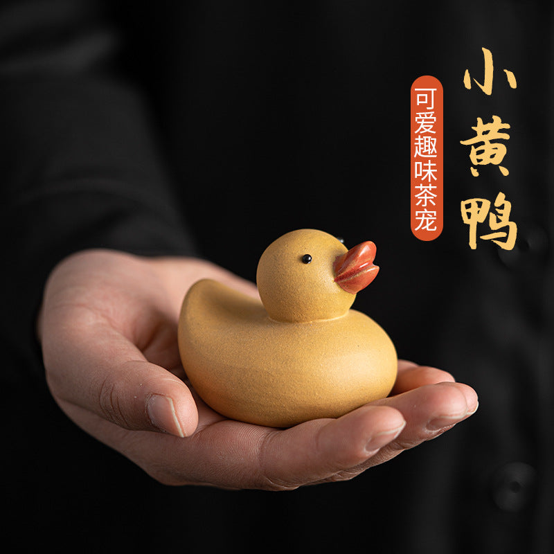 Raw Ore Purple Clay Small Yellow Duck Tea Ornaments Tea Table Decoration Supportable Creative Animal Duck Cover Tea Set Tea Ceremony Utensils