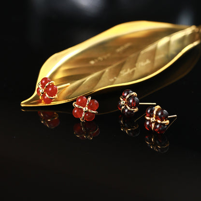 Light Luxury Garnet/Red Agate Sterling Gold Earrings
