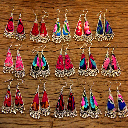 Yunnan Lijiang Handmade Miao Silver Embroidery Tassel Earrings