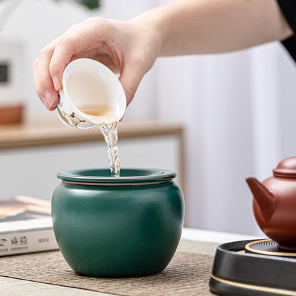 Japanese Style Coarse Pottery Small Ceramic Tea Residue Barrel