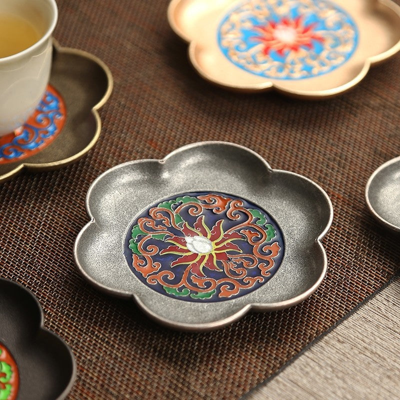 Retro Chinese Style Alloy Saucer Kung Fu Tea Coaster