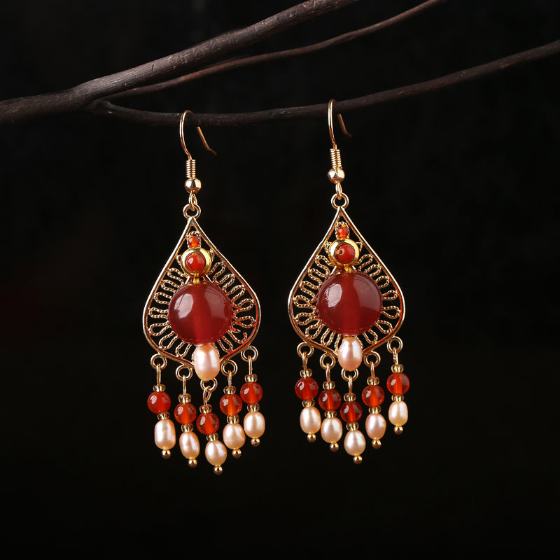 Retro Elegant Ethnic Red Agate Earrings