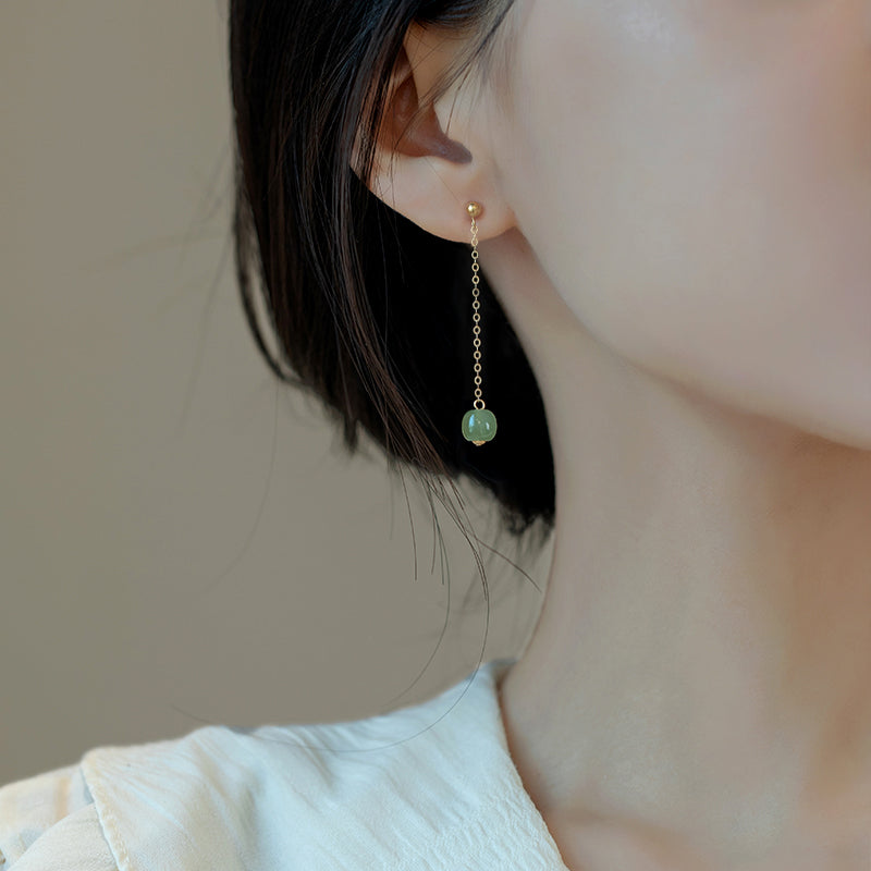 Chinese Ancient Style Tassel Long Hetian Jade Earrings