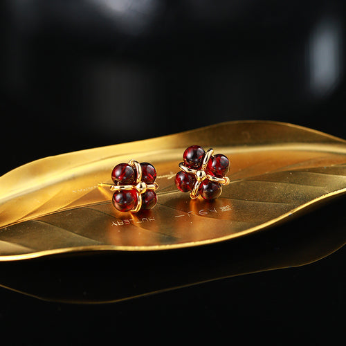 Light Luxury Garnet/Red Agate Sterling Gold Earrings