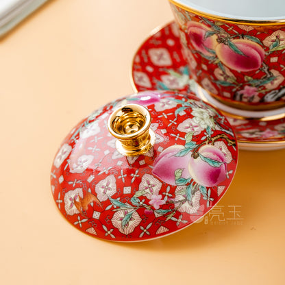 Auspicious Enamel Color Noble Bone China Gaiwan Tea Set