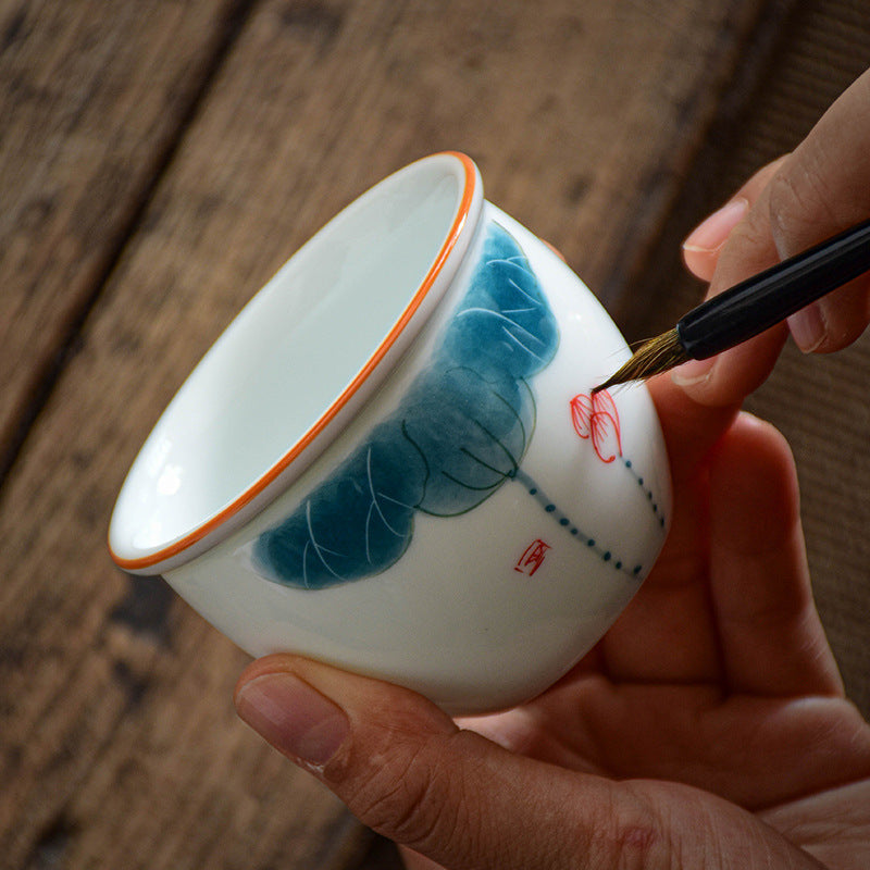 Hand-painted Underglaze Lotus Tea Cup