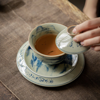 High-End Old Clay Blue and White Gaiwan